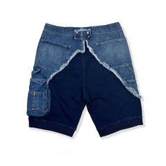 Patchwork Denim Shorts Multi Pockets Cargo