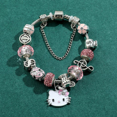 Anime Sanrio Charms Hello Kitty Bracelet Kawaii Pink Kitty Cat Pandant Bangle Diy Bracelet for Girl y2k Accessories Gifts