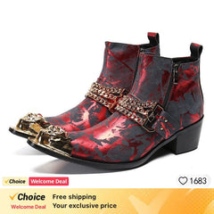 Ankle Boot Genuine Leather Mens Chelsea Crocodile Pattern
