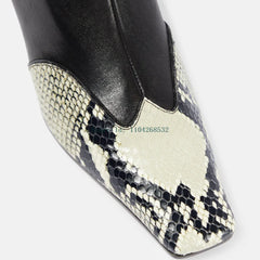 Snake Twine Ankle Boots Sexy Square Toe Square Heel Zipper Boots