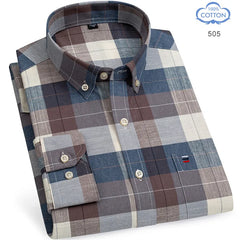 100% Pure Cotton Oxford Long Sleeve  Plaid Shirt