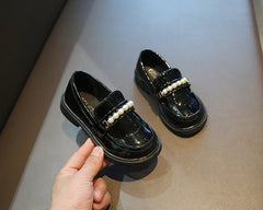 Leather Kids Black Loafers Slip-on Children