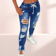 Stretch Skinny Ripped Hole Washed Denim Pants