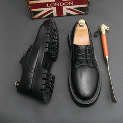 Thick Platform Black Leather Loafers Shoes