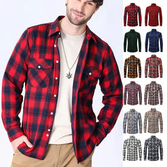 Brushed Plaid Cotton Long Sleeve Shirt