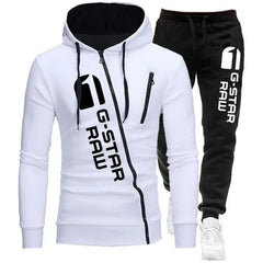 Tracksuit Clothing Casual Zipper Hooded Sweatshirt+Black Jogging Pants 2 Piece Set