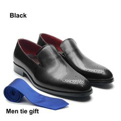 Italian Red Lining Loafers Genuine Leather Slip-on Shoes