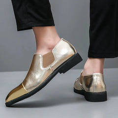 Gold Chelsea Boots PU Ankle Boots High Top  Golden Shoes
