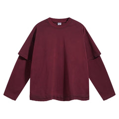 Dirty, dyed and worn fake two long-sleeved T-shirts