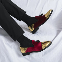 Mocassins noirs et verts faits à la main en cuir suédé