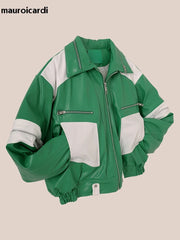 Patchwork Pu Leather Jacket Men with Many Zippers