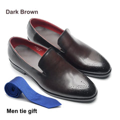 Italian Red Lining Loafers Genuine Leather Slip-on Shoes