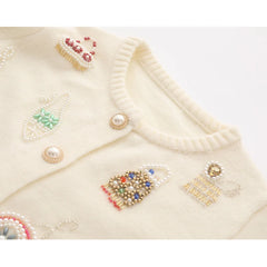 High Quality Autumn Winter Sweater Women Diamonds Pearls Beading Elegant Cardigan
