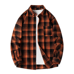 Plaid Flannel Sleeve Blue Loose Shirt