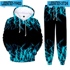 Colorful Flame 3D Print kids Tracksuit Set Casual Hoodie+Pants 2pcs Sets