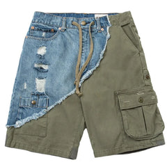 Old Ripped Workwear Fifth Pants Stitching Men's Overalls