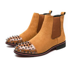Handmade Chelsea Boots Flock Rivet Square Short Boots