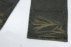 Street Personality Straight Tube Multi Pocket Work Clothes Jeans  Retro Pants