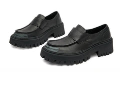 British Style Concise Thick High Heels Genuine Leather Shoes
