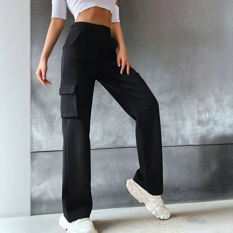 Pocket Natural Waist  Full Length Straight Daily Pants