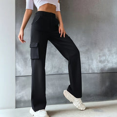 Pocket Natural Waist  Full Length Straight Daily Pants