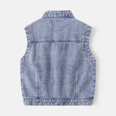 Denim Vest Sleeveless Jacket Turn-down Collar Cardigan Vest