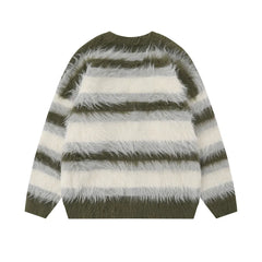 Striped Fleece-lined V-neck Sweater Jacket