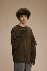 Dirty, dyed and worn fake two long-sleeved T-shirts