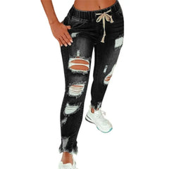 Stretch Skinny Ripped Hole Washed Denim Pants