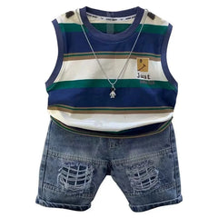 Striped Round Neck Pullover Cotton Sleeveless Shirt