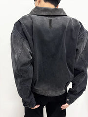 Heavy Duty Washed Vintage Leather Collar Jacket