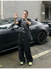 Vintage Embroidery Black Jeans Women