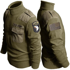 Military Sweater 100% Cotton Round Neck Tactical Knitted Pullover Vintage US Air Force Patch Casual Knitwear
