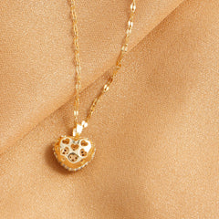 Cubic heart stainless steel gold-plated necklace