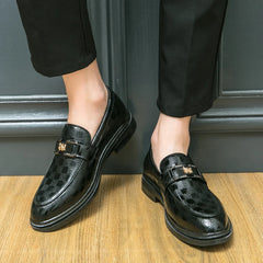 British Style New Emerald Pointed Leather Shoes Slip-On Loafer Black Hombre