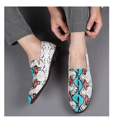 Classic Snake Pattern Loafers Breathable Leather Men's Footwear