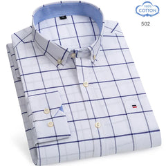 100% Pure Cotton Oxford Long Sleeve  Plaid Shirt