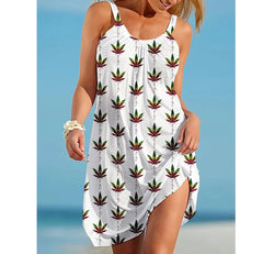 Vintage Green Leaf Print Dresses