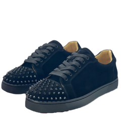 Spiked Black Suede Genuine Leather Toecap Rivets Flats Sneaker