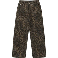 Baggy Leopard Print k Jeans Women High Waisted  Wide Leg Denim Pants