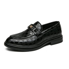 British Style New Emerald Pointed Leather Shoes Slip-On Loafer Black Hombre