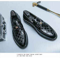 British Style New Emerald Pointed Leather Shoes Slip-On Loafer Black Hombre