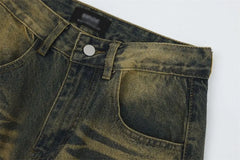 Street Personality Straight Tube Multi Pocket Work Clothes Jeans  Retro Pants