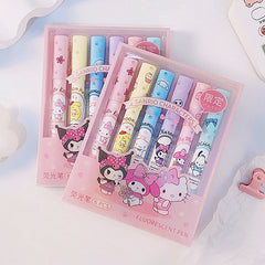 6Pcs Sanrio Highlighter Pen Set Kawaii Hello Kitty Kuromi Melody Cinnamoroll Art Fluorescent Markers Pens School Office Statione