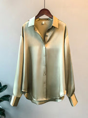 Overshirt Satin Female Clothing Elegant Style Luxury Designer Blouse