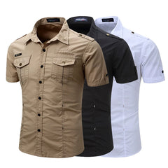 100% Cotton  Cargo Shirt Short Sleeve Shirts Multi Pocket