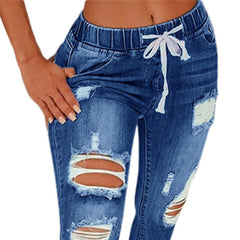 Stretch Skinny Ripped Hole Washed Denim Pants