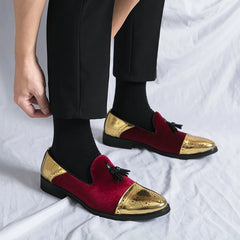 Mocassins noirs et verts faits à la main en cuir suédé