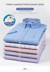 100% Pure Cotton  Oxford Short Sleeve Square Collar Solid Plaid Striped Shirt