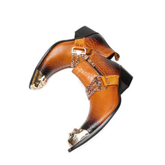 Ankle Boot Genuine Leather Mens Chelsea Crocodile Pattern